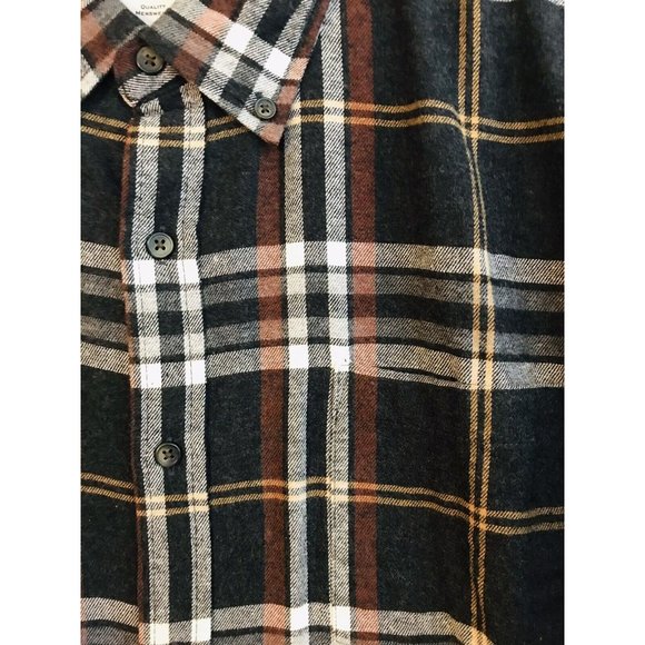 New St. John's Bay Plaid Flannel XL Long Sleeve Button Down Shirt Gray Brown - Picture 2 of 6